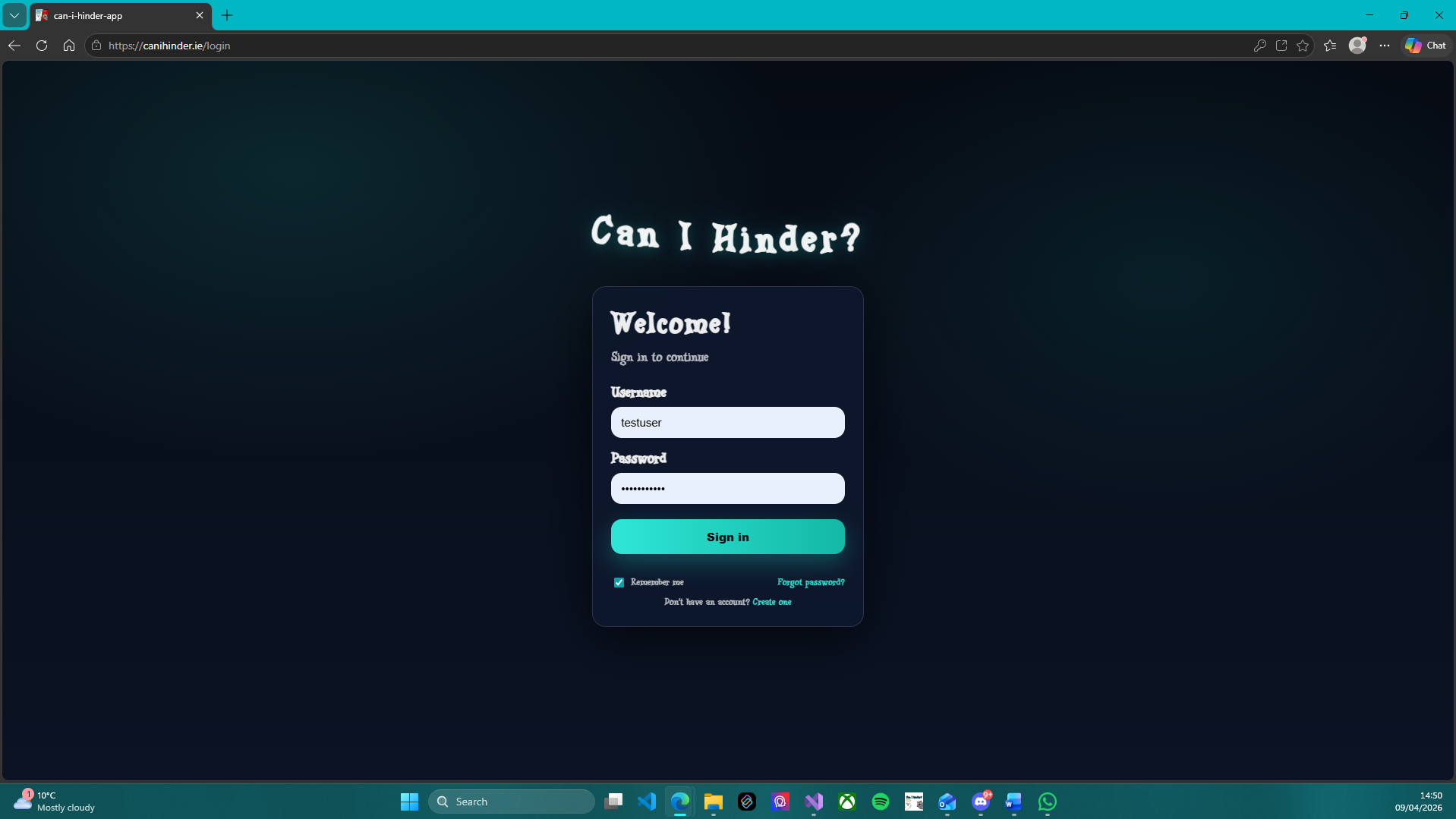 Can I Hinder spectator web app login screen with username and password form.